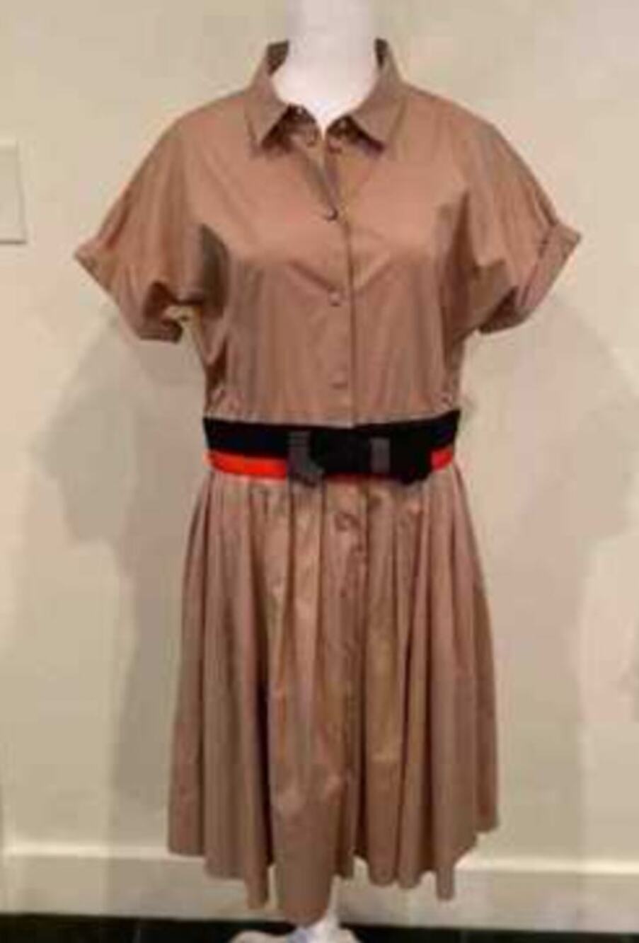 Paule Ka Beige Shirt Dress with Bow Belt Detail - Size 12